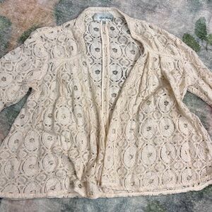 Anthropologie Beth Bowley Cream Lace Open Cardigan